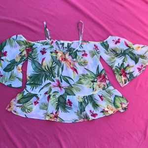 Floral and greenery paradise cold shoulder top